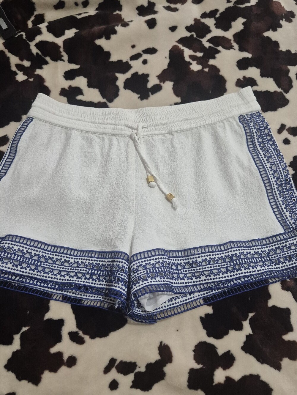 Michael Kors White Shorts with Blue Embroidered Trim...Size:S